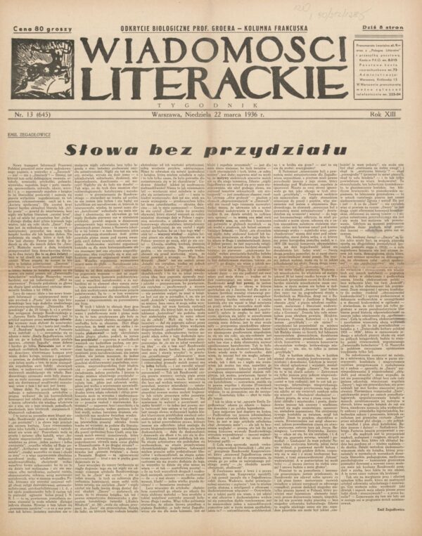 WIADOMOŚCI LITERACKIE NR (645) 13/1936