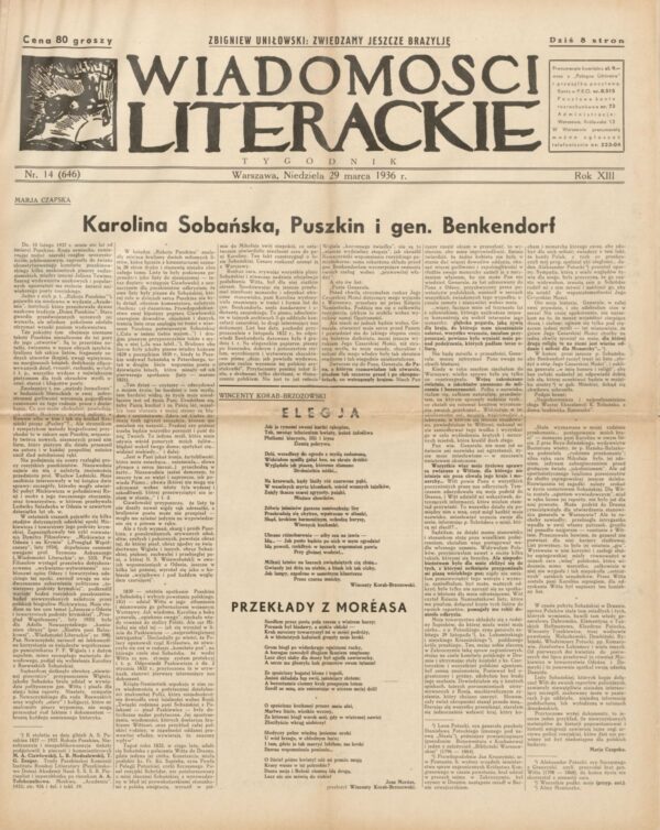 WIADOMOŚCI LITERACKIE NR (646) 14 Z 29 MARCA 1936 R.