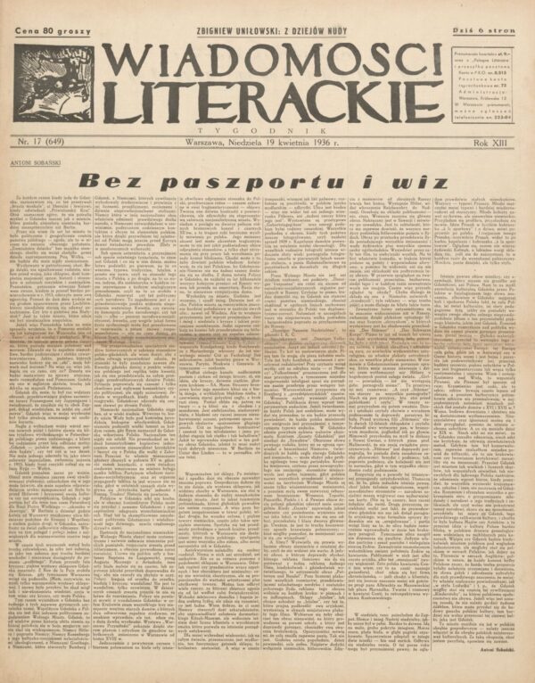 WIADOMOŚCI LITERACKIE NR (649) 17/1936