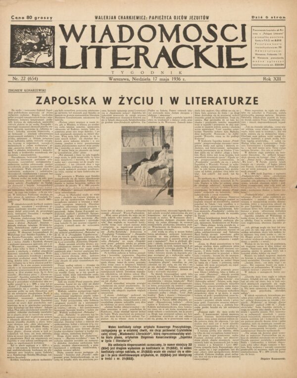 tygodnik WIADOMOŚCI LITERACKIE NR (654) 22 Z 17 MAJA 1936 R.