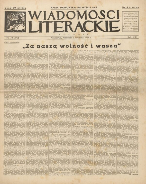 WIADOMOŚCI LITERACKIE NR (670) 38/1936
