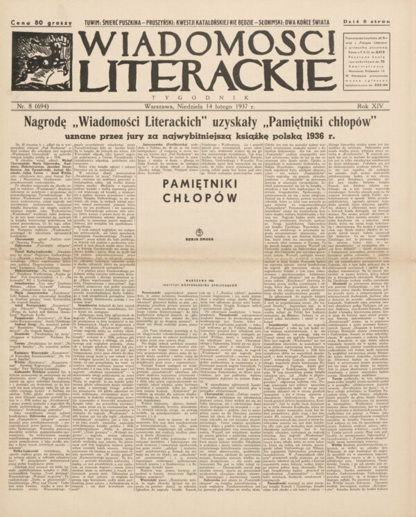WIADOMOŚCI LITERACKIE NR (694) 8/1937