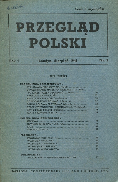 PRZEGLĄD POLSKI. ROK 1. SIERPIEŃ 1946. NR 2
