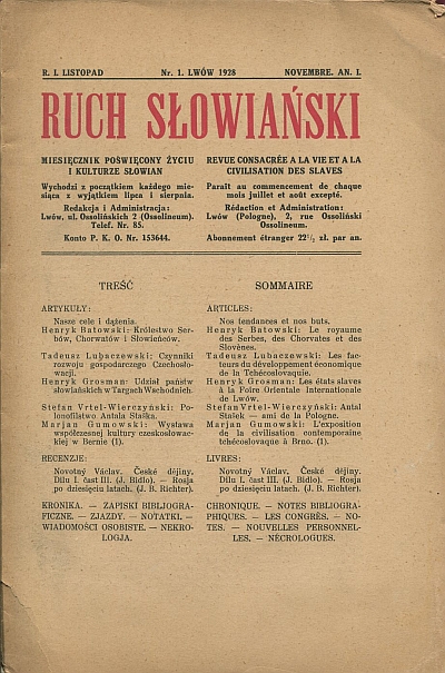 RUCH SŁOWIAŃSKI. NR. 1. LWÓW 1928