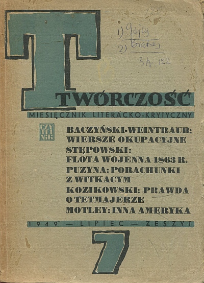 miesięcznik TWÓRCZOŚĆ 1949 – ZESZYT 7