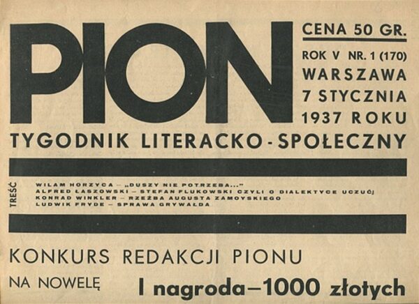 PION. TYGODNIK LITERACKO-SPOŁECZNY, R. V, NR 1 (1937)