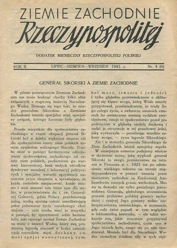 ZIEMIE ZACHODNIE RZECZYPOSPOLITEJ NR (6) 4/1943