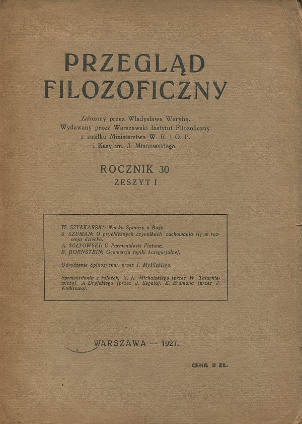 PRZEGLĄD FILOZOFICZNY 1927/ZESZYT I