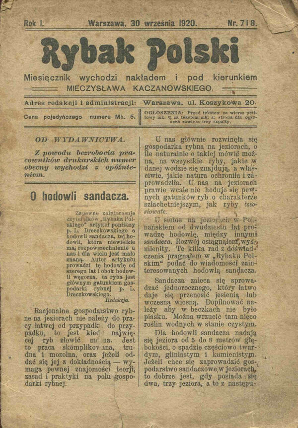miesięcznik RYBAK POLSKI (30 WRZEŚNIA 1920)
