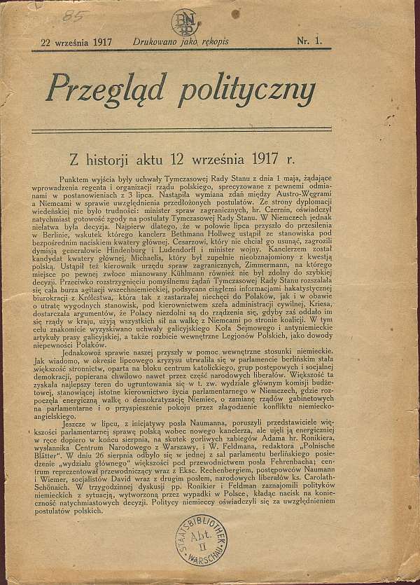 PRZEGLĄD POLITYCZNY NR 1/1917