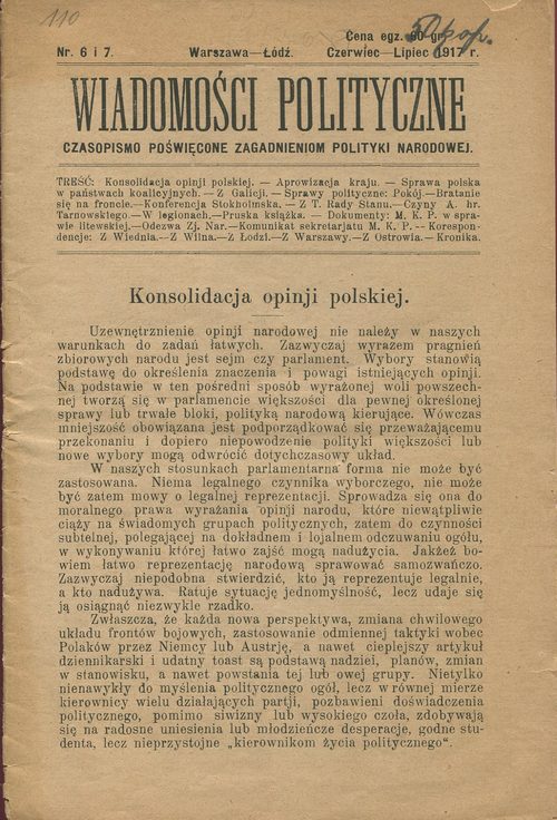 WIADOMOŚCI POLITYCZNE NR 6-7/1917