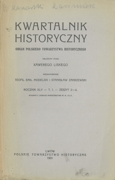 KWARTALNIK HISTORYCZNY 1931 zeszyt 2-4