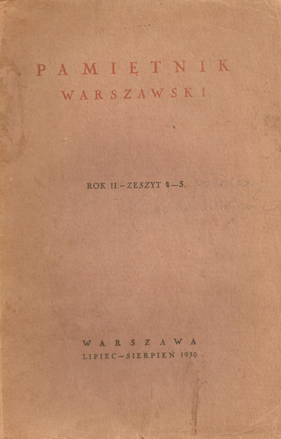 PAMIĘTNIK WARSZAWSKI NR 4-5/1930
