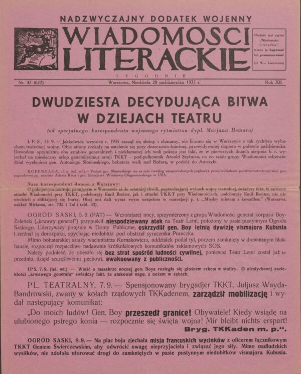WIADOMOŚCI LITERACKIE NR (622) 42 Z 20 PAŹDZIERNIKA 1935 R.
