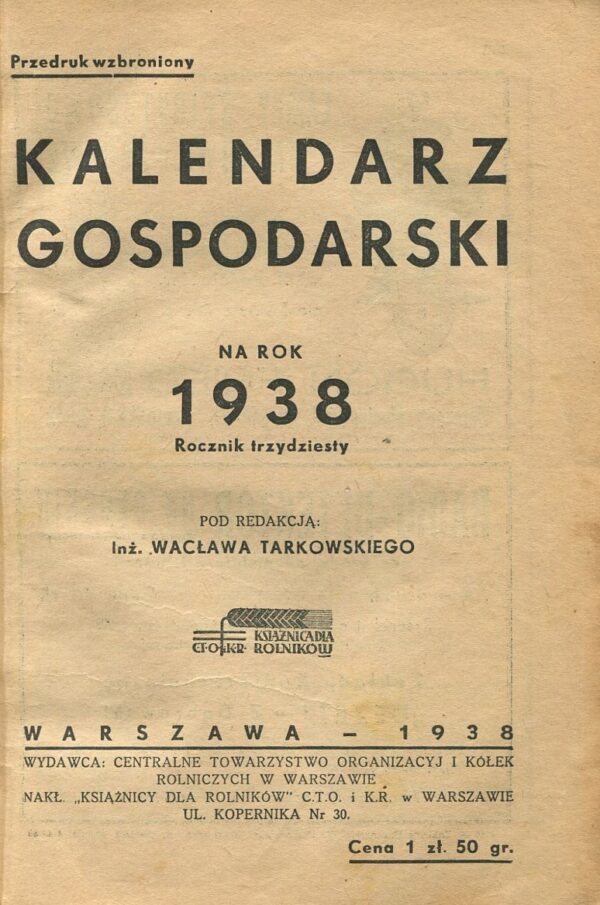 KALENDARZ GOSPODARSKI NA ROK 1938