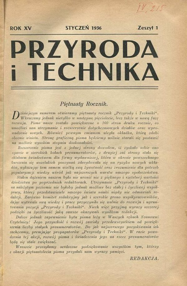PRZYRODA I TECHNIKA. ROCZNIK 1936