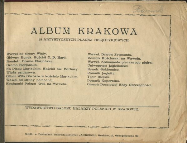 ALBUM KRAKOWA. 18 ARTYSTYCZNYCH PLANSZ HELJOTYPJOWYCH
