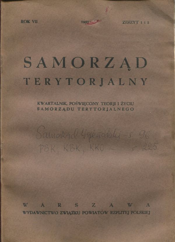 kwartalnik SAMORZĄD TERYTORIALNY 1935/ZESZYT 1-2