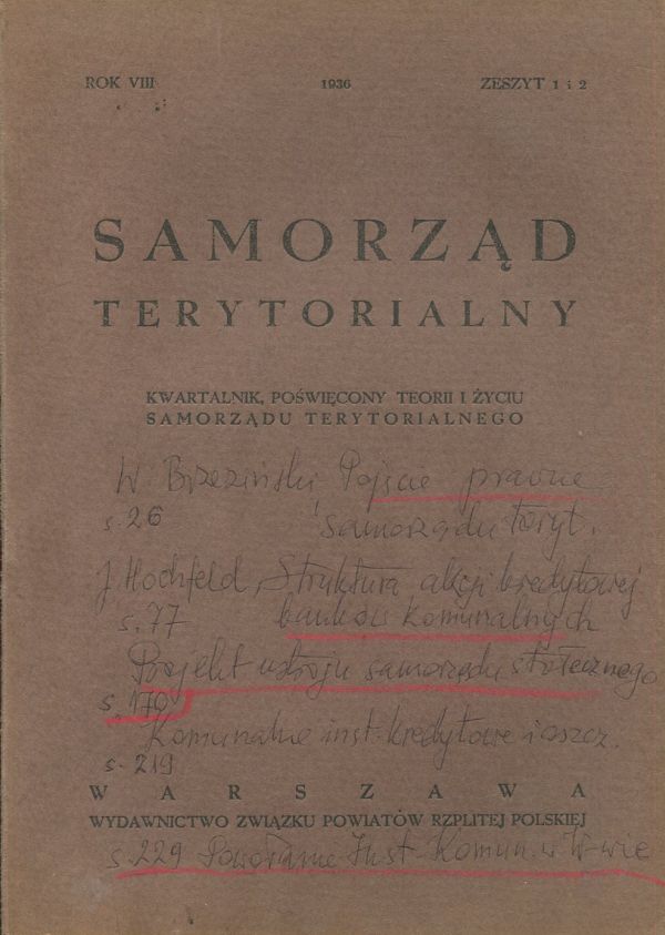 kwartalnik SAMORZĄD TERYTORIALNY 1936/ZESZYT 1-2
