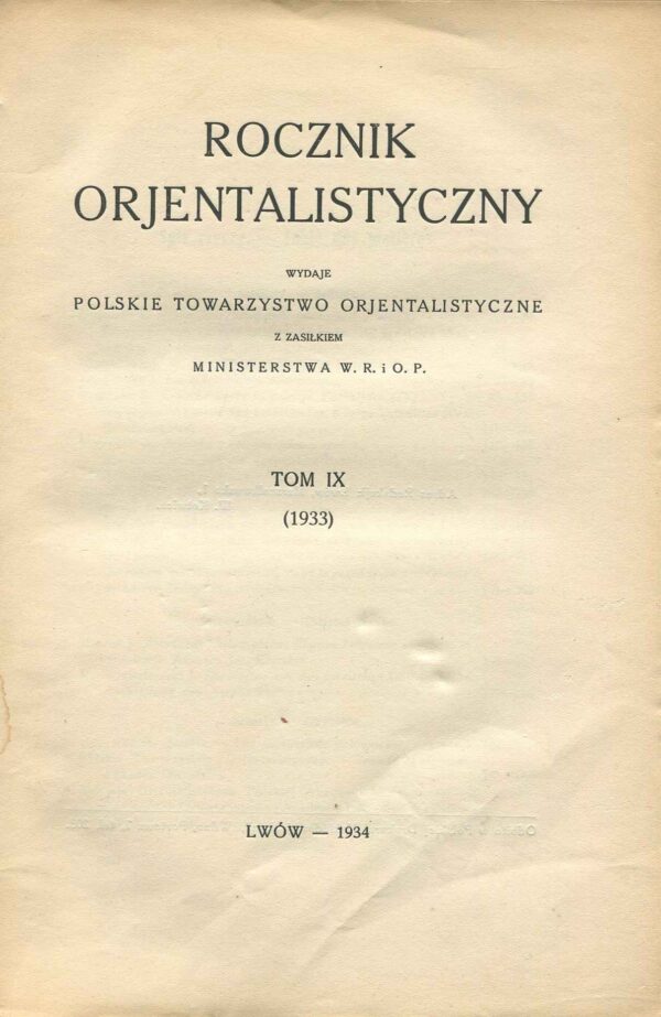 ROCZNIK ORIENTALISTYCZNY TOM IX (1933)
