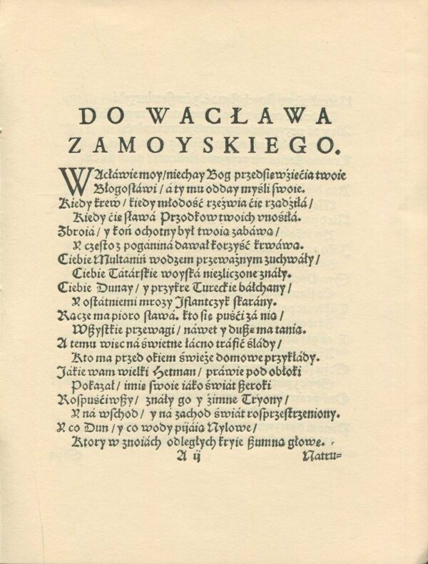 Do Wacława Zamoyskiego. Wiersz r. p. 1610 w Putiatyńcach napisany a teraz podobizną oddany