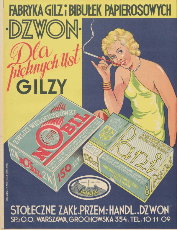 reklama Fabryka Gilz i Bibułek Papierosowych "Dzwon" - Gilzy dla pięknych ust