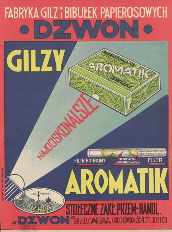 reklama Fabryka Gilz i Bibułek Papierosowych "Dzwon" - Gilzy Aromatik