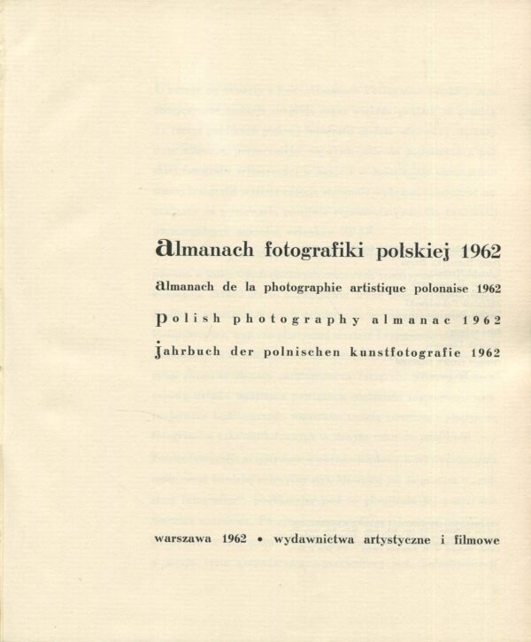 ALMANACH FOTOGRAFIKI POLSKIEJ 1962