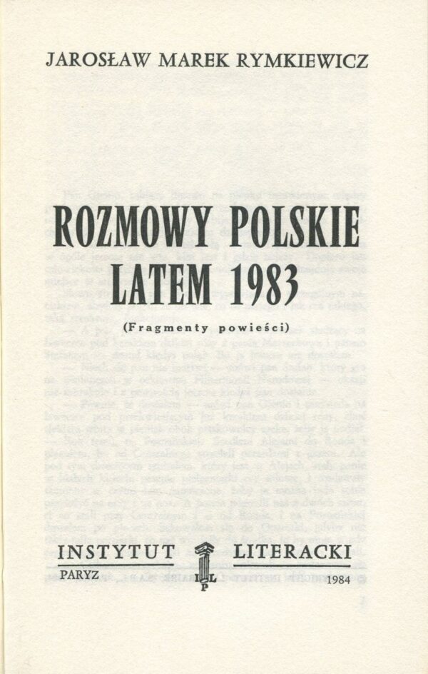 ROZMOWY POLSKIE LATEM 1983. FRAGMENTY POWIEŚCI