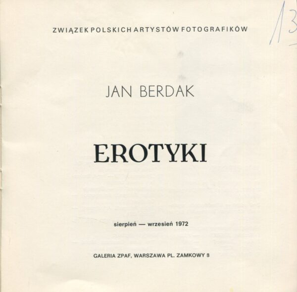 Jan Berdak. Erotyki. Folder z wystawy
