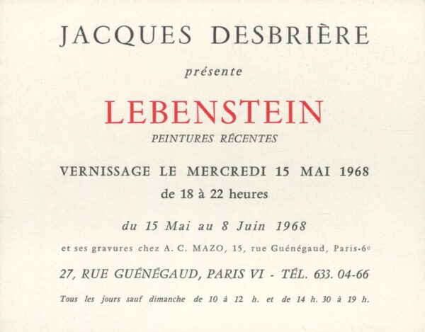 JAN LEBENSTEIN. Oeuvres 1966-1968. Katalog wystawy