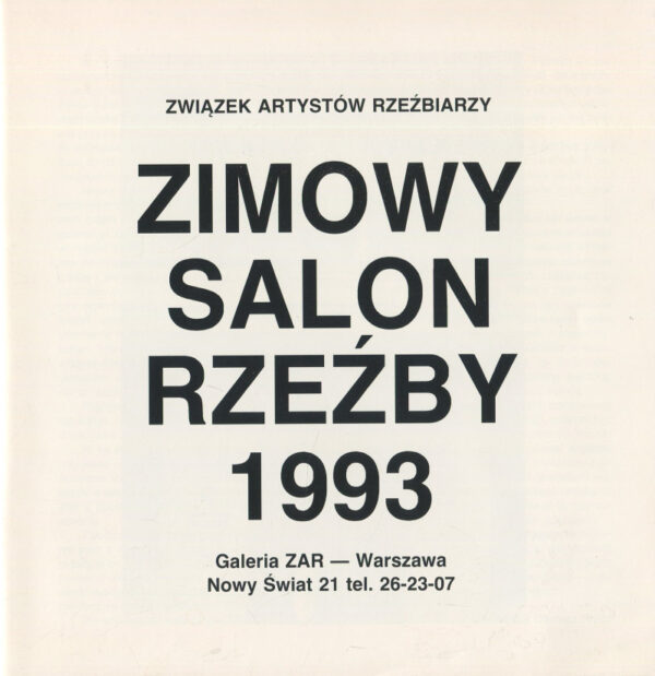 ZIMOWY SALON RZEŹBY 1993. KATALOG WYSTAWY