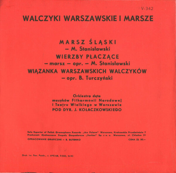 Koperta na płytę winylową "Walczyki warszawskie i marsze"