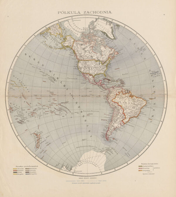 [mapa] Półkula zachodnia [Ameryka północna, ameryka południowa]