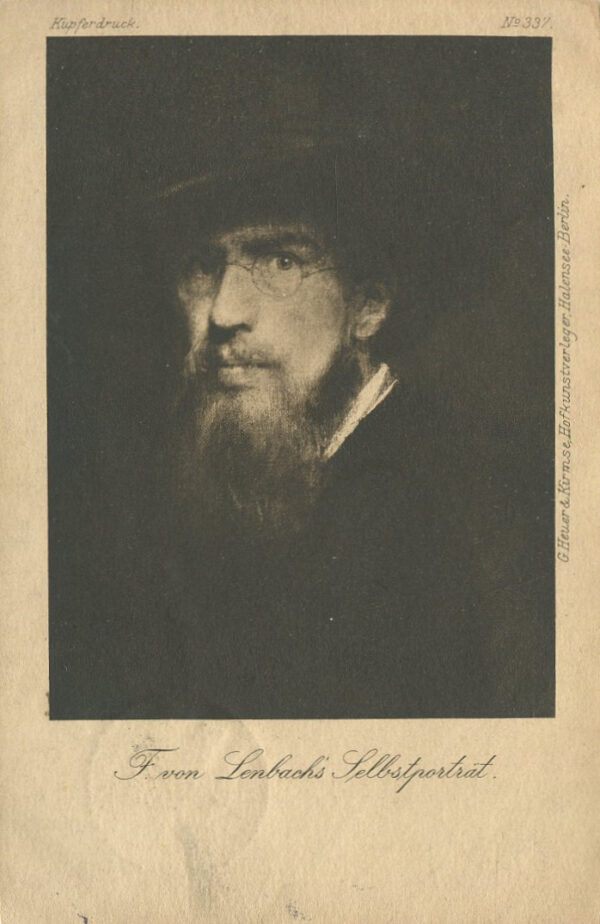 [pocztówka] Autoportret Franza von Lenbacha. Karta z korespondencją Jerzego Smoleńskiego do Marii Babireckiej